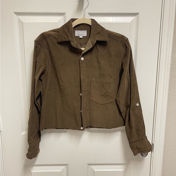 Emily Phillips Brown Corduroy Cropped Button Down - Picture 1 of 10